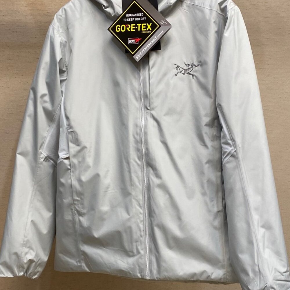 Grayish-white Arc'teryx down jacket, Arc'teryx ski suit